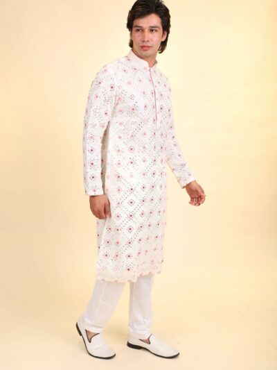 Mirror Work White Kurta Pajama