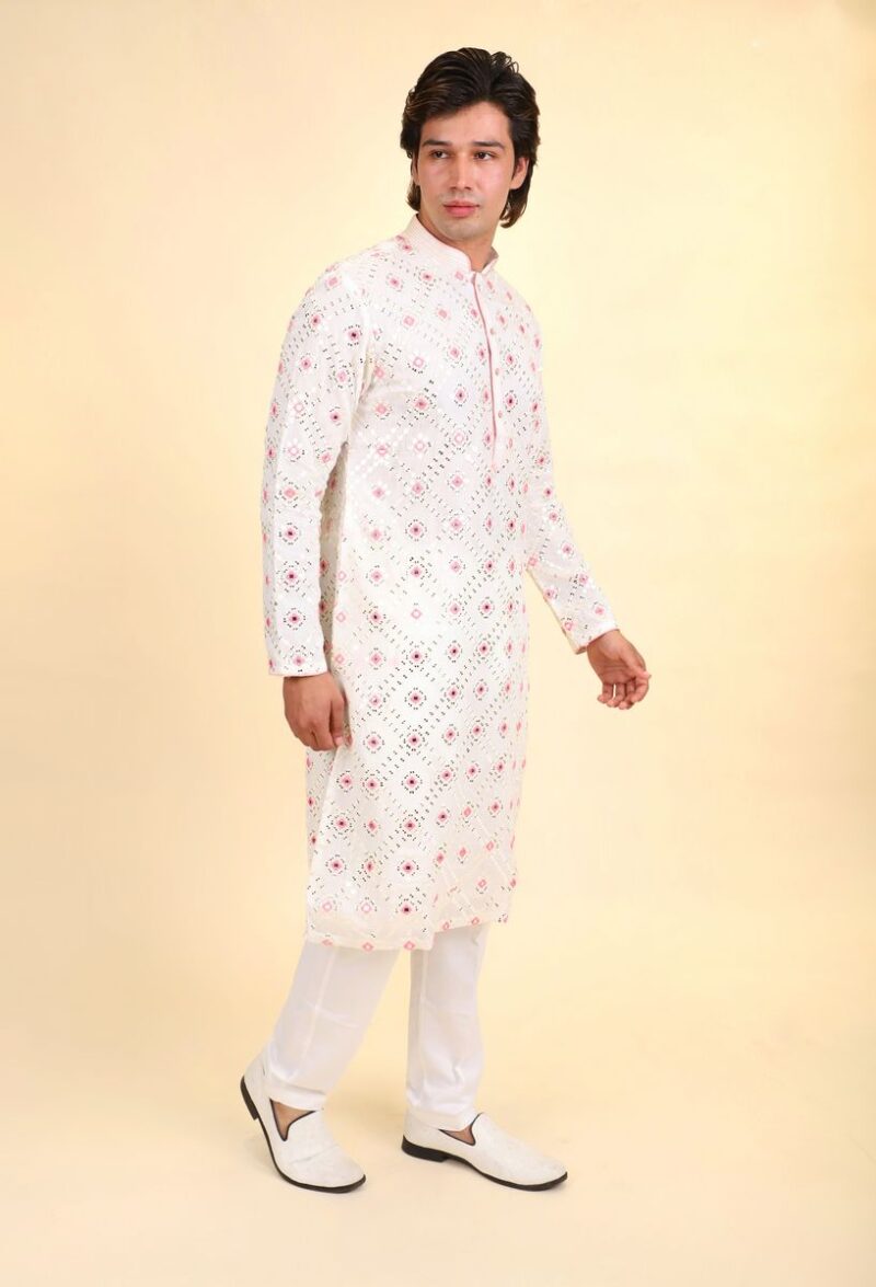 Mirror Work White Kurta Pajama