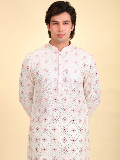 Mirror Work White Kurta Pajama