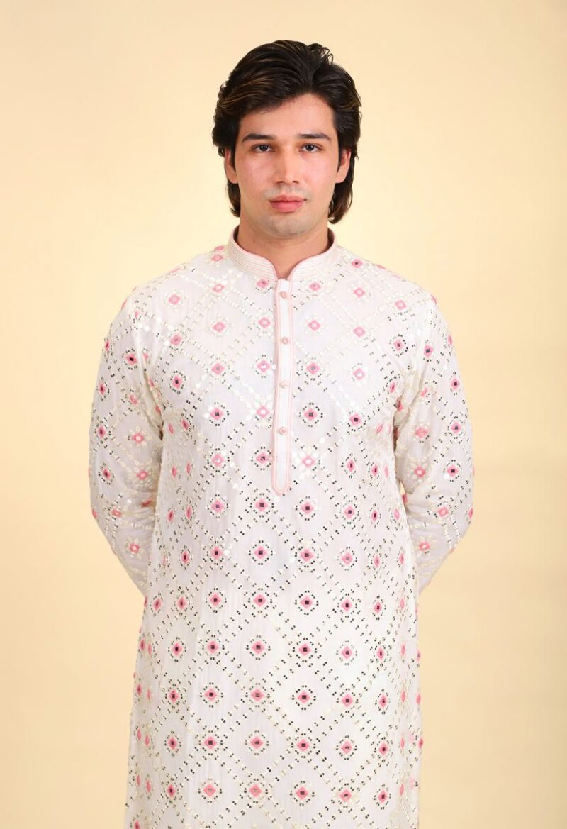 Mirror Work White Kurta Pajama