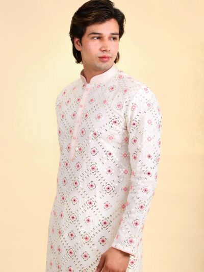 Mirror Work White Kurta Pajama