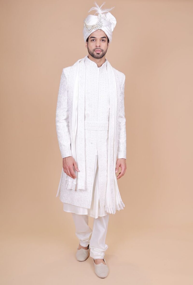 Designer Sherwani Designs White Color