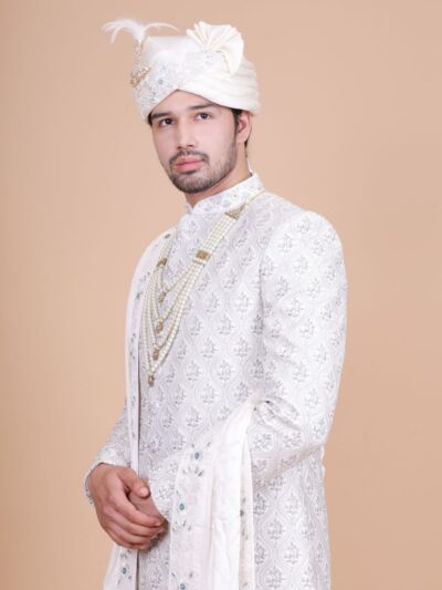 Stylish Sherwani White Color