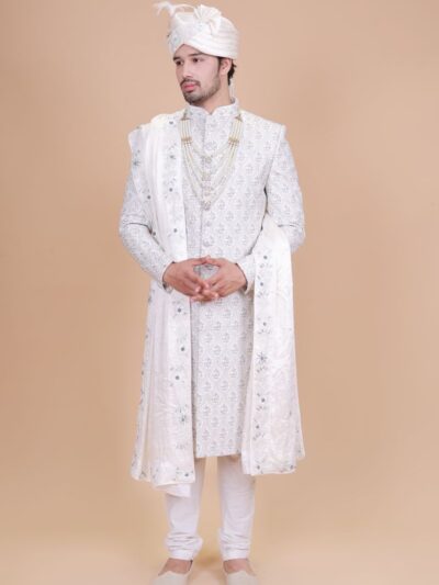 Stylish Sherwani White Color