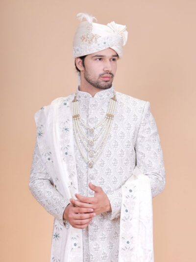 Stylish Sherwani White Color