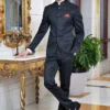 Black Self Check Bandhgala Suit