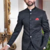 Black Self Check Bandhgala Suit