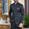 Black Self Check Bandhgala Suit