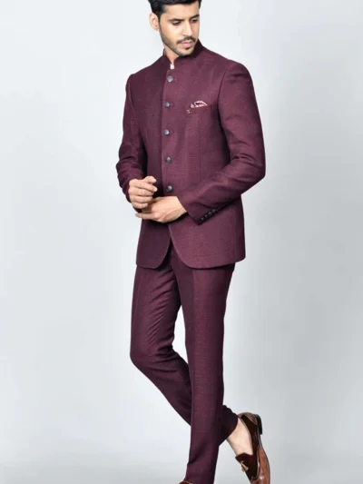 Wine Bandhgala Suit